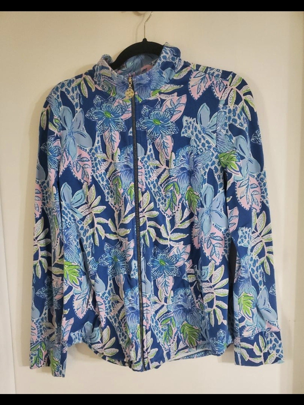 Lilly Pulitzer Navy Floral Zip Jacket with Pink & Green Accents